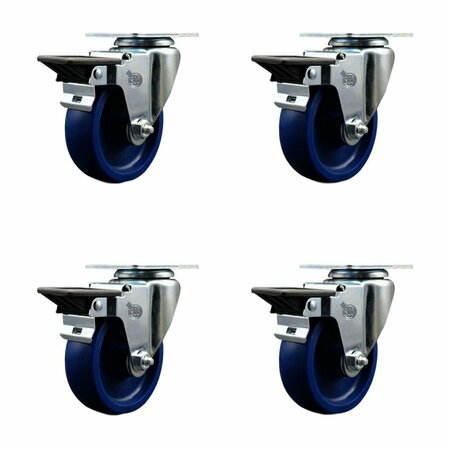 SERVICE CASTER 4'' Solid Poly Wheel Swivel Top Plate Caster Set Posi Brake, 4PK SCC-20S414-SPUS-PLB-4